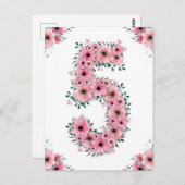 Grote 5e verjaardag Roze bloemen meisje Groene oli Briefkaart (Voorkant / Achterkant)