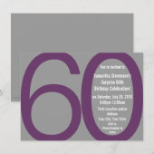 Grote 6-0 feestuitnodigingen, grijs/Paarse Kaart (Voorkant / Achterkant)