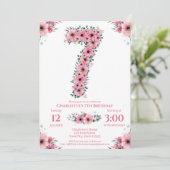 Grote 7e verjaardag Groene olievlek Roze bloemen Kaart (Staand voorkant)