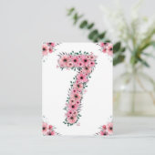 Grote 7e verjaardag Roze Bloemen Meisje Groen Loof Briefkaart (Staand voorkant)