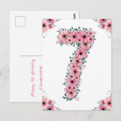 Grote 7e verjaardag Roze Bloemen Meisje Groen Loof Briefkaart (Voorkant / Achterkant)