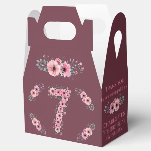 Grote 7e verjaardag Roze bloemen meisje Groene oli Bedankdoosjes (Geopend)