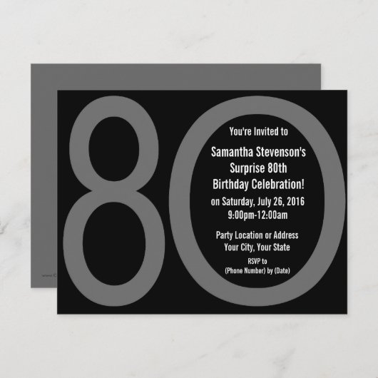 Grote 8-0 uitnodigingen voor verjaardagsfeestjes (Voorkant / Achterkant)