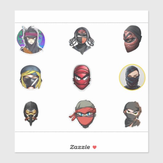 Grote 8"x 8"Custom-Cut Vinyl Stickers, 9pcs, ninja Sticker (Vel)