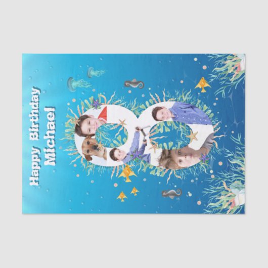 Grote 8e foto onder het Zee Birthday Photo Collage Tissuepapier (Voorkant)