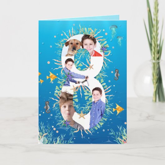 Grote 8e verjaardag onder het Zee Foto Collage Kaart (Voorkant)