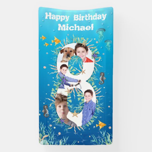 Grote 8e verjaardag onder het Zee Foto Collage Spandoek (Verticaal)