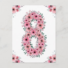 Grote 8e verjaardag Roze bloemen Meisje Groen blad Briefkaart