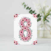 Grote 8e verjaardag Roze Bloemen Meisje Groen Loof Briefkaart (Staand voorkant)