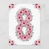 Grote 8e verjaardag Roze Bloemen Meisje Groen Loof Briefkaart (Voorkant)