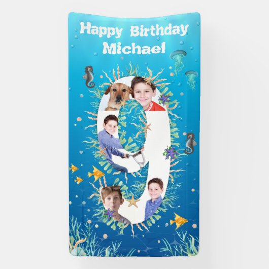 Grote 9e verjaardag onder het Zee Foto Collage Spandoek (Verticaal)
