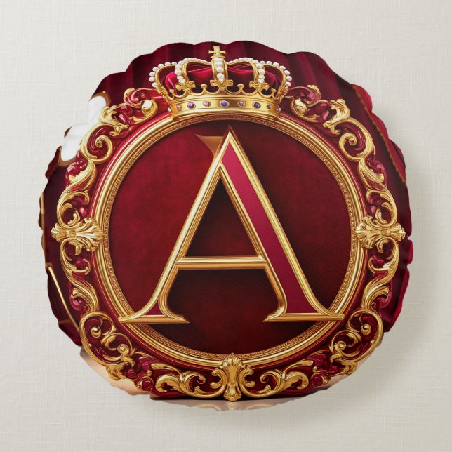 Grote A-monogram op rode fluweel Rond Kussen (Voorkant)