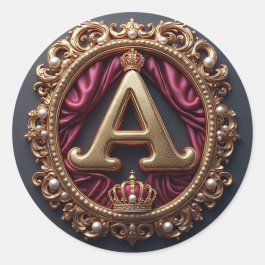 Grote A-monogram op rode fluweel Ronde Sticker (Voorkant)