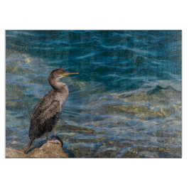 Grote aalscholver op de rotsen snijplank