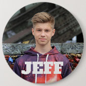 Grote aangepaste fotoknop met naam ronde button 6,0 cm (Voorkant)