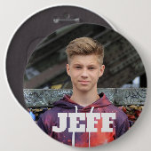 Grote aangepaste fotoknop met naam ronde button 6,0 cm (Voorkant /achterkant)