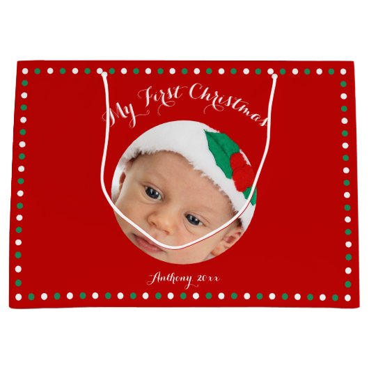 Grote, aangepaste rode, eerste kerstcadeautassen groot cadeauzakje (Voorkant)