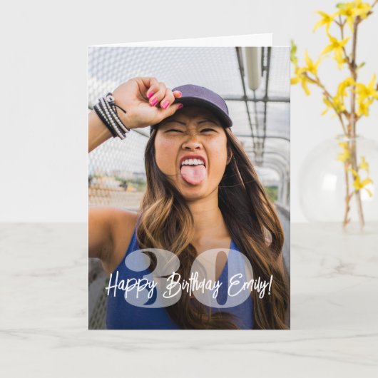 Grote aantallen foto overlay Happy Birthday Script Kaart (Gele Bloem)