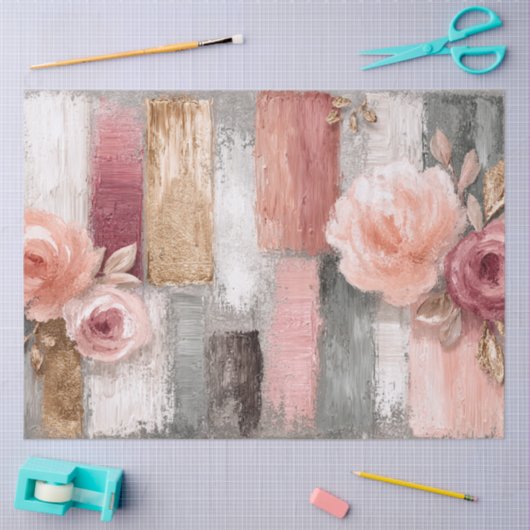 Grote Abstracte Art College Peach Grey Decoupage Tissuepapier (Craft)