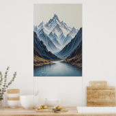 Grote Abstracte Bergen Schilderij op Canvas 3D Zwa Poster (Keuken)