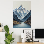 Grote Abstracte Bergen Schilderij op Canvas 3D Zwa Poster (Thuiskantoor)