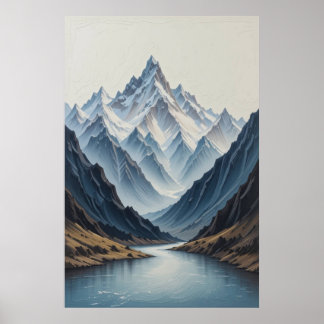 Grote Abstracte Bergen Schilderij op Canvas 3D Zwa Poster