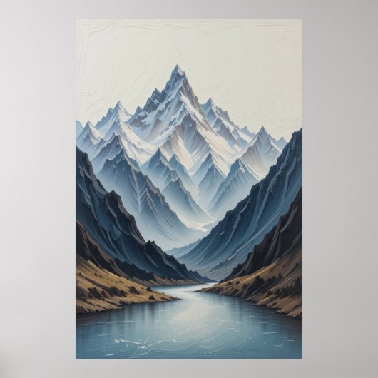 Grote Abstracte Bergen Schilderij op Canvas 3D Zwa Poster (Voorkant)