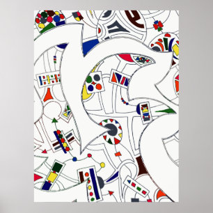 Grote Abstracte inkttekening Poster