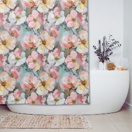 Grote abstracte roze bloemprint douchegordijn