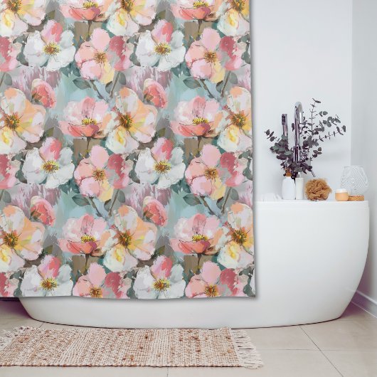 Grote abstracte roze bloemprint douchegordijn