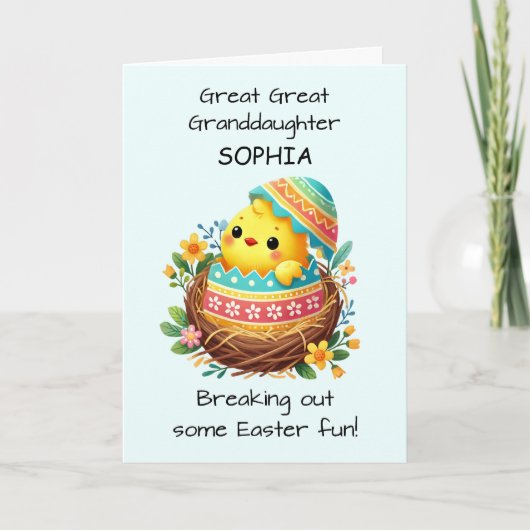 Grote achterkleindochter personaliseren paaskuiken kaart (Voorkant)