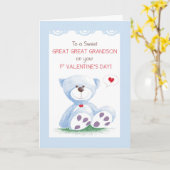 Grote achterkleinzoon 1e Valentijnsdag Blue Teddy Kaart (Gele Bloem)