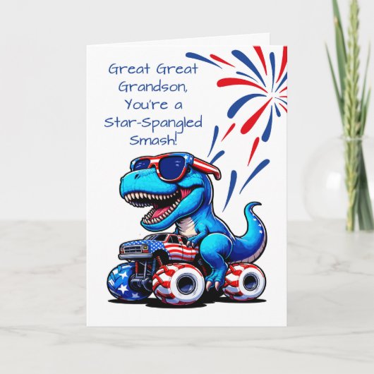 Grote achterkleinzoon 4th of July Dinosaur T-Rex Kaart (Voorkant)