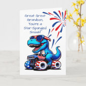 Grote achterkleinzoon 4th of July Dinosaur T-Rex Kaart (Gele Bloem)