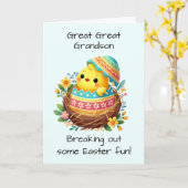 Grote achterkleinzoon Paaskuiken Breaking Shell Kaart (Gele Bloem)