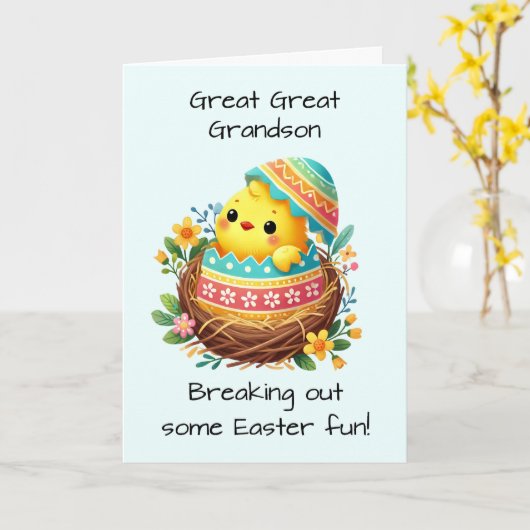 Grote achterkleinzoon Paaskuiken Breaking Shell Kaart (Gele Bloem)