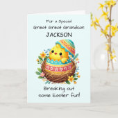 Grote achterkleinzoon personaliseren paaskuiken kaart (Gele Bloem)