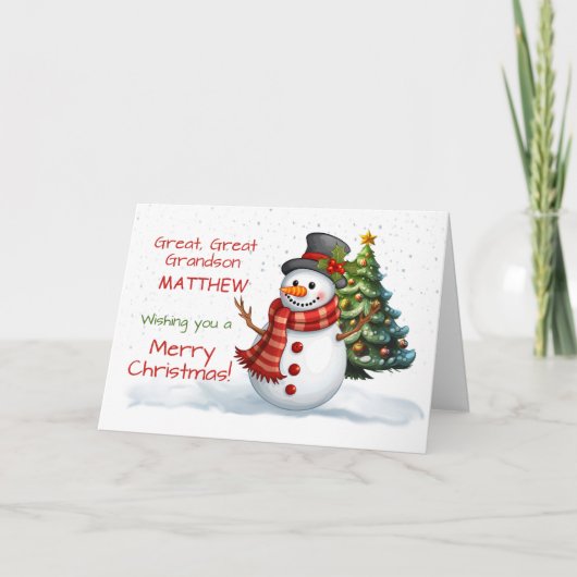 Grote achterkleinzoon Schattige kerstsneeuwman Kaart (Voorkant)