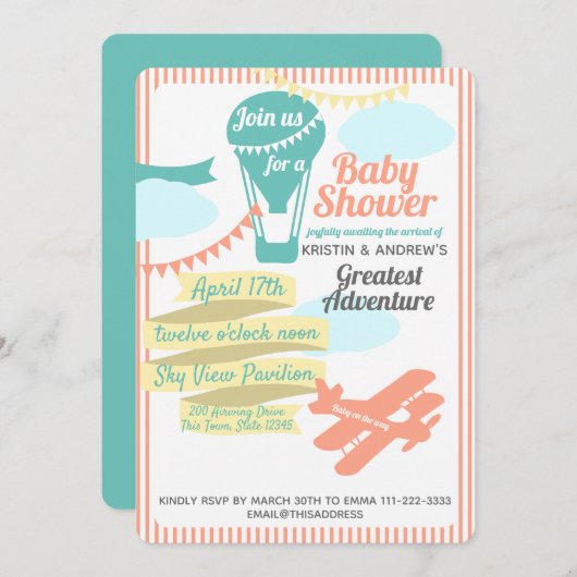 Grote Adventure Hete Luchtballon en Vliegtuig Kaart (Voorkant / Achterkant)