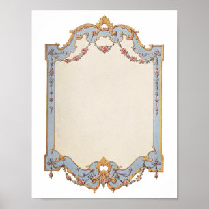 Grote afdrukbare Franse  Lijst Blauw Scroll Poster