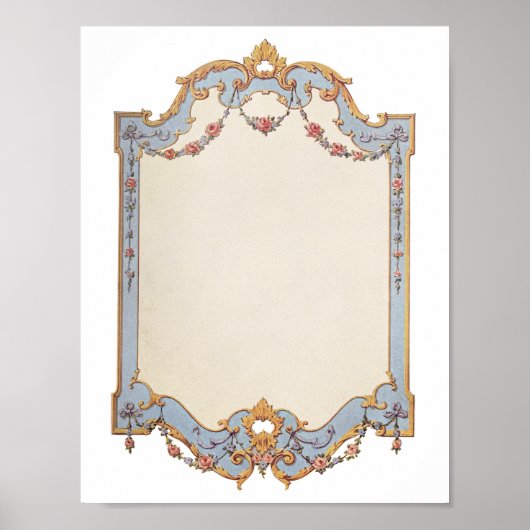 Grote afdrukbare Franse  Lijst Blauw Scroll Poster (Voorkant)