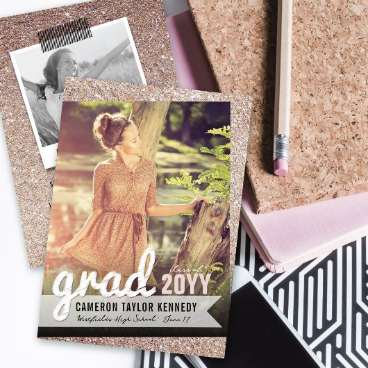 Grote afstudeerscribbles bronzen glitters afstudee kaart