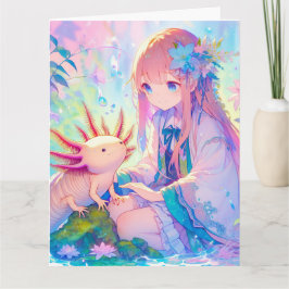 Grote anime meisje en Axolotl gepersonaliseerde ve Kaart