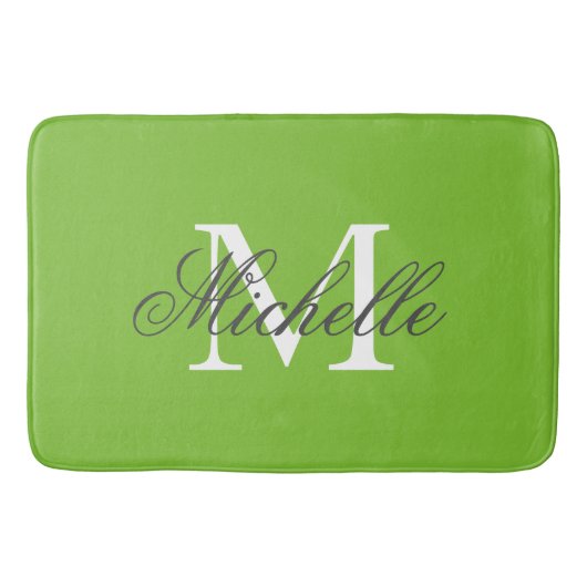 Grote appelgroene badmat met chique naammonogram (Voorkant)