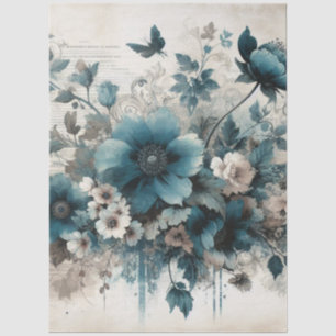 Grote Aqua Blue  Geïnspireerd Bloemen Decoupage Tissuepapier