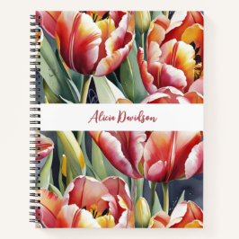 Grote aquarel rode gele tulpen | jouw naam notitieboek