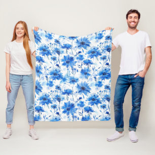 Grote aquarel stijl korenbloem type blauwe bloem fleece deken