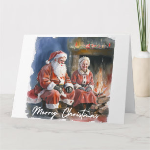 Grote aquarel Traditionele Kerstman & Mevrouw Clau Kaart