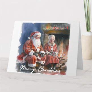 Grote aquarel Traditionele Kerstman & Mevrouw Clau Kaart