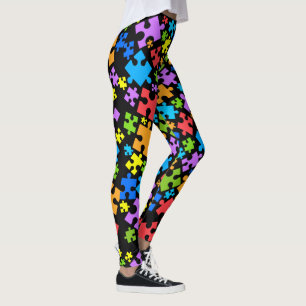 Grote Autisme Puzzel Stukken op ZWART Leggings
